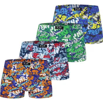 Boxerky FANNIFEN Pánské bavlněné boxerky barevným graffiti G5124 - 4 ks v balení Velikost: 3XL