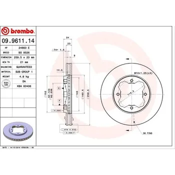 Brzdový kotouč BREMBO brzdový kotouč 09.9611.14, sada 2 ks