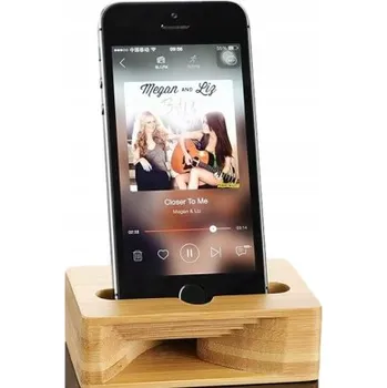 Bambusový stojan na telefon + pasivní zesilovač zvuku / reproduktor