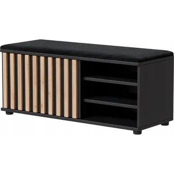 BOTNÍK S ČALOUNĚNÝM SEDÁKEM LAMELY ČERNÁ