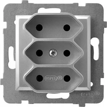 Elektrická zásuvka OSPEL TROJITÁ ZÁSUVKA 3P EURO 2.5A 250V STŘÍBRNÁ ARIA GP-3U/m/18