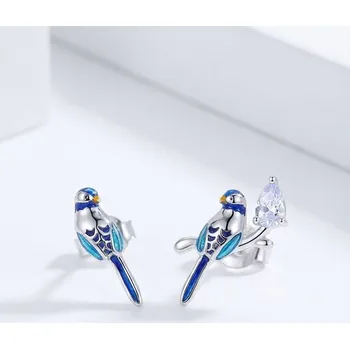 Náušnice B-TOP Jemné stříbrné náušnice ptáček se zirkonem - Stříbro 925