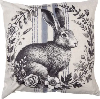 Dekorativní polštářek Povlak na polštář s pruhem a černobílým zajícem polyester – 45x45 cm