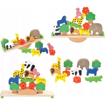 Dřevěná hračka DŘEVĚNÉ STAVEBNICE ZVÍŘÁTKA STAVEBNICE ROVNOVÁŽNÁ DŘEVĚNÁ SADA 13 KS