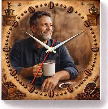 Hodiny Hodiny z vlastní fotografie – káva muž 3 - 20x20 cm / Plast / Klasický