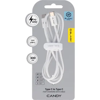 Datový kabel Blavec Candy Braided USB-C - USB-C PD 60W 3A 3m (CCA-CC3W30) bílý
