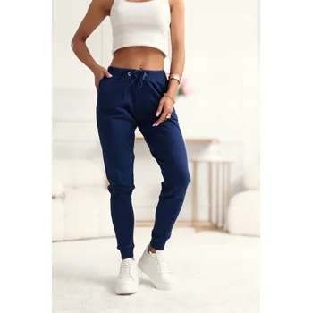 Dámské tepláky basic bavlna s gumou v pase a kapsami, tmavě modré, velikost L