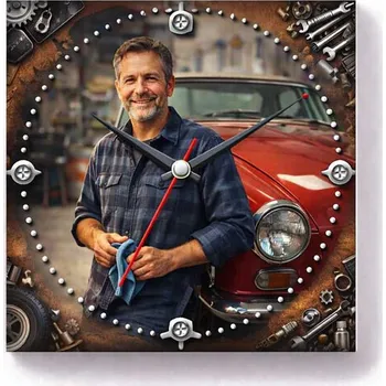 Hodiny Hodiny z vlastní fotografie – autodílna - 20x20 cm / Plast / Karikatura