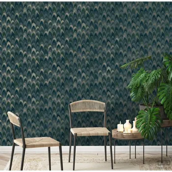 Tapeta TAPETA DO POKOJE ABSTRAKTNÍ ZELENÁ MODRÁ ZLATÁ VINYLOVÁ TAPETA