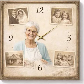 Hodiny Hodiny z vlastní fotografie – staré fotografie - 20x20 cm / Plast / Karikatura