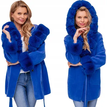 Dámský kabát BELLA MĚKOUČKÝ PLÁŠŤ S PÁSKEM S KAPUCÍ ALPAKA S KOŽÍŠKEM Z ALPAKY