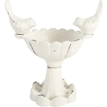 Bílé antik malé litinové krmítko s ptáčky pro ptáčky - 14*10*15 cm