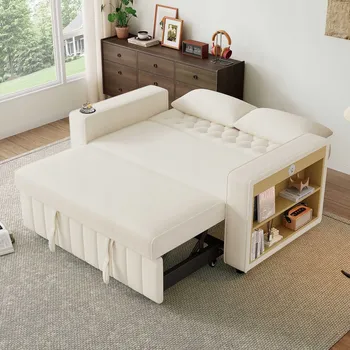 Pohovka Rozkládací pohovka Arhatreya 140 x 137 cm Háčkovací Příze béžová