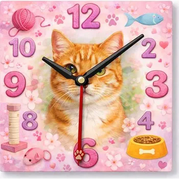 Hodiny Hodiny z vlastní fotografie – kočka 1 - 20x20 cm / Plast / Přehnané rysy