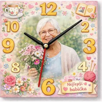 Hodiny Hodiny z vlastní fotografie – nejlepší babička - 20x20 cm / Plast / Karikatura