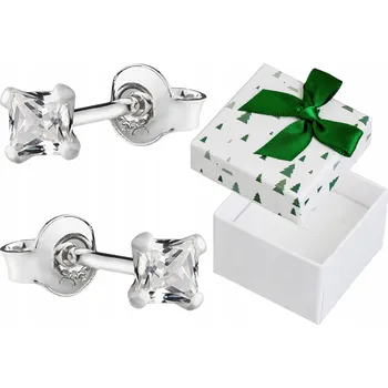 Náušnice Stříbrné Náušnice s zirkony Čtverce 3 mm Malé dámské šroubky Stříbro 925