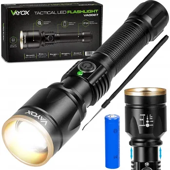 LED TAKTICKÁ SVÍTILNA NABÍJECÍ VÝKONNÁ HLINÍKOVÁ ZOOM USB IPX EDC VAYOX