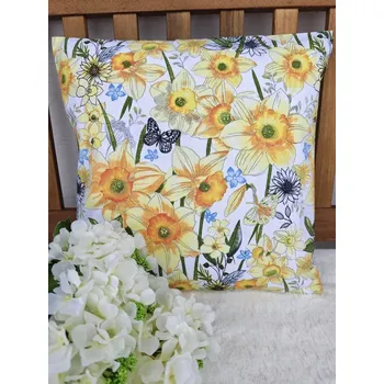 Povlak na polštářek Povlak na polštář 40 x 40 cm – Žluté narcisky | Ruční výroba z bavlny