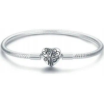 Náramek BRANSOLETKA MODULÁRNÍ STŘÍBRO 925 CHARMS Srdce Rodinné dřevo 17 cm