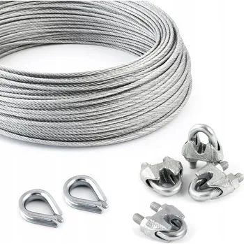 Lany Lanová sada, pozinkované lanko 4mm 6x7, 50m + 2x ocelové oko (kausze) 4mm + 4x svorka 4mm