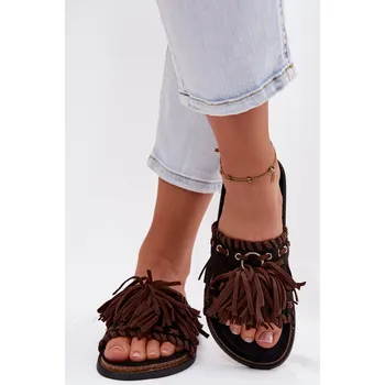 Dámské žabky Dámské pantofle s třásněmi Černé Glorinna 40