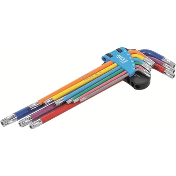 Klíč BGS 74462, Sada zahnutých klíčů | vícebarevné | extra dlouhé | T-profil (pro Torx) s otvorem T10 - T50 | 9dílná