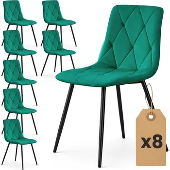 Jídelní židle Sada osmi jídelních židlí MILO sametové, lahvově zelené / černé nohy (8 ks)
