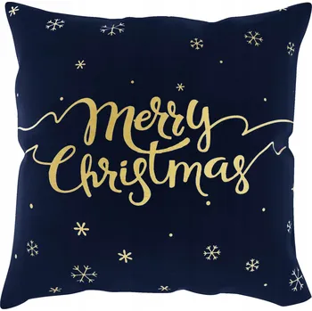 Povlak na polštářek DEKORAČNÍ VÁNOČNÍ POVLAK NA POLŠTÁŘ 45X45 SNOW TMAVĚ MODRÉ + ZLATÉ