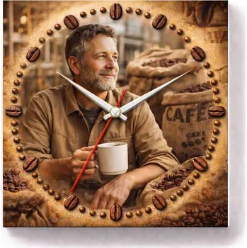 Hodiny Hodiny z vlastní fotografie – káva muž 2 - 20x20 cm / Plast / Karikatura