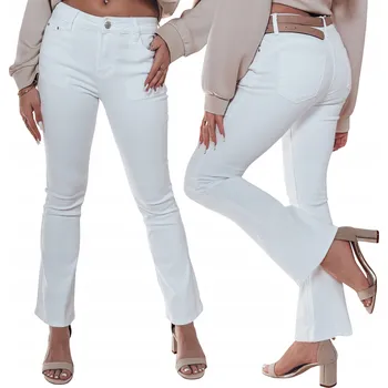 Dámské džíny Dámské bílé džíny zvonového střihu se středním pasem UY2462 - M