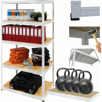 Dílenský regál Kovový regál skladový nemocniční HELIOS bílý 180x110x40 5x400kg