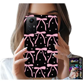 Pouzdro na mobilní telefon POUZDRO PRO XIAOMI NOTE 12S 4G - ČERNO RŮŽOVÉ STUŽKY S MAŠLIČKAMI