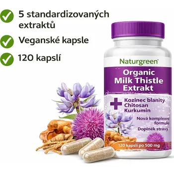 Zdraví Naturgreen Ostropestřec – Milk Thistle Extrakt, 120 kapslí Očista jater
