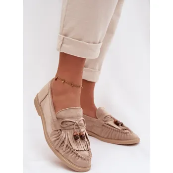Dámské mokasíny Dámské mokasíny s třásněmi a korálky Béžové Teressa 38