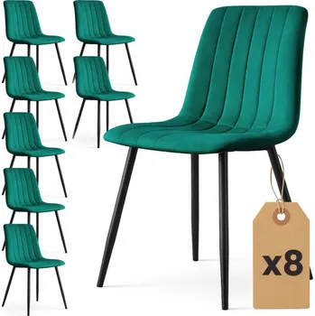 Jídelní židle Sada osmi jídelních židlí LIVO sametové, lahvově zelené / černé nohy (8 ks)