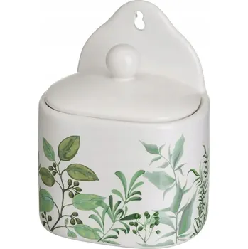 Dóza na potraviny KERAMICKÁ NÁDOBA NA SŮL SOLNIČKA RUSTIKÁLNÍ BÍLÁ DO KUCHYNĚ 0,5 L VELKÁ