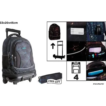 turistický batoh Školní batoh na kolečkách, 4 komory, s pouzdrem na tužky