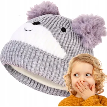 Čepice ZIMNÍ DĚTSKÁ ČEPICE S BAMBULKAMI MEDVÍDEK ZATEPLENÁ PRO DÍTĚ MORAJ