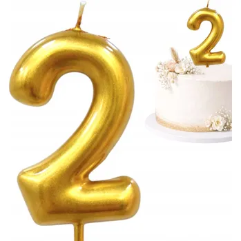 Dortová svíčka Narozeninová svíčka zlatá Číslice 2 GLAMOUR dekorace na dort