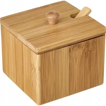 Dóza na potraviny BAMBUSOVÁ DÓZA NA CUKR SŮL CUKŘENKA SVĚTLÉ DŘEVO S VÍKEM A LŽIČKOU