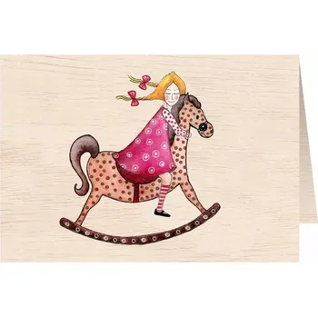 Obraz Dřevěné přání C6 s obálkou - Holčička na koni