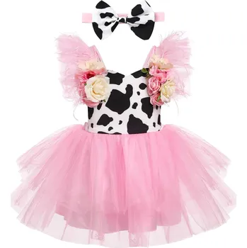 Karnevalový kostým ŠATY KOSTÝM PRO HOLČIČKU dětský karnevalový 62/68 kravička + čelenka