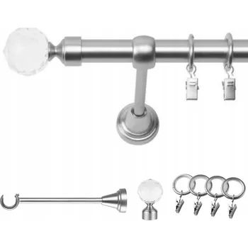 Garnýž GARNÝŽ JEDNOŘADÁ 180 CM 19 MM CHROM MATNÝ BELLUNA TICHÉ KROUŽKY SE ŽABKAMI