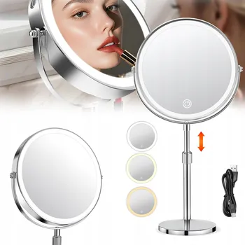 Zrcadlo KOSMETICKÉ ZRCÁTKO S LED PODSVÍCENÍM PRO MAKE-UP, ZVĚTŠOVACÍ, OBOUSTRANNÉ