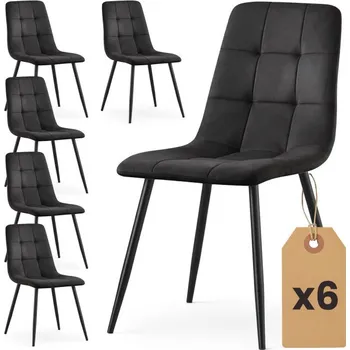 Jídelní židle Sada šesti jídelních židlí NERO sametové, černé / černé nohy (6 ks)