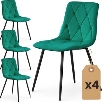 Jídelní židle Sada čtyř jídelních židlí MILO sametové, lahvově zelené / černé nohy (4 ks)