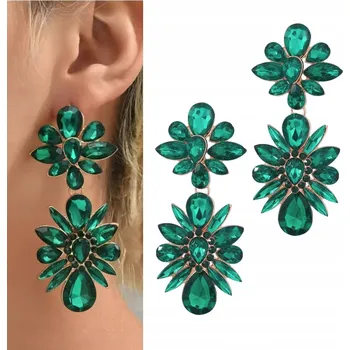 Náušnice Efektní velké zlaté náušnice se zelenými krystaly, elegantní a ohromující