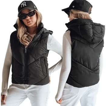 Dámská vesta Dámská prošívaná vesta s kapucí černá TY4978 - M