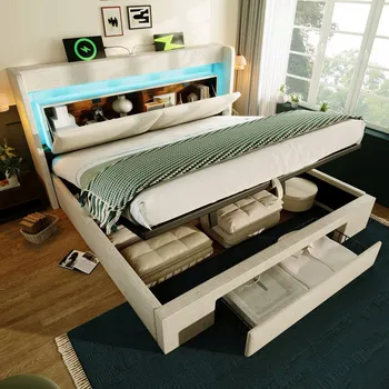 Postel Jednolůžková dřevěná postel Arhatreya 160x200, béžové odstíny