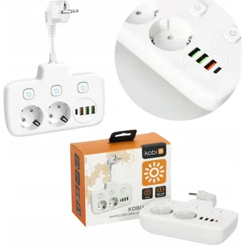 Elektrická zásuvka Rozbočka 2 zásuvky 230V uzemnění 3 vypínače 4x USB bílý